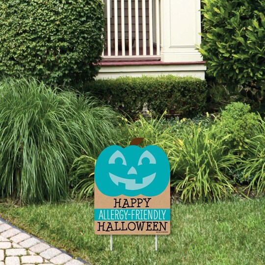 Big Dot of Happiness; Big Dot of Happiness Teal Pumpkin - Outdoor Lawn Sign - Halloween Allergy Friendly Trick or Trinket Yard Sign - 1 Piece; Category:Outdoor Halloween Decorations; Image:1